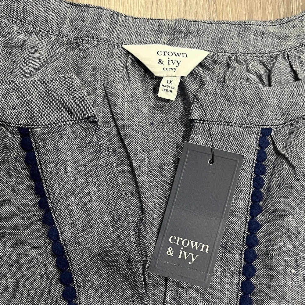 crown & ivy Chambray Tunic with Navy Lace Trim - Blue - Picture 3 of 9